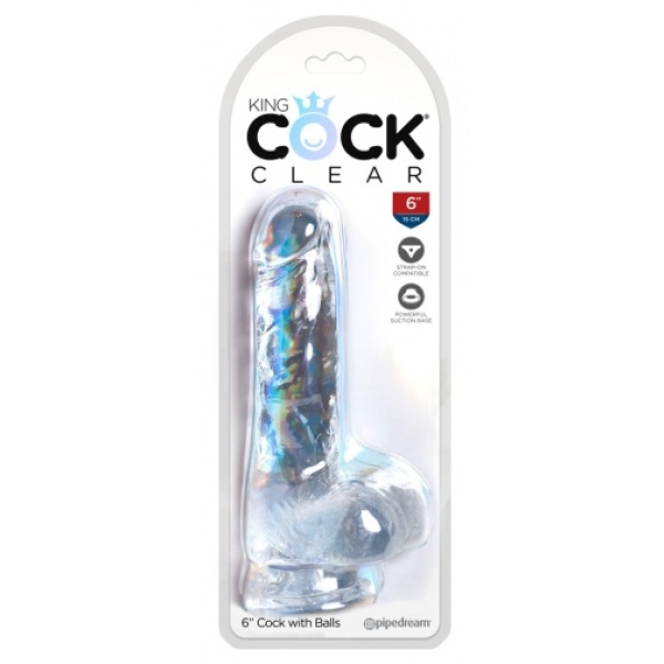 6 Sensational Inches of Crystal-Clear Pleasure - 6" Cock w Balls for Ultimate Fun!