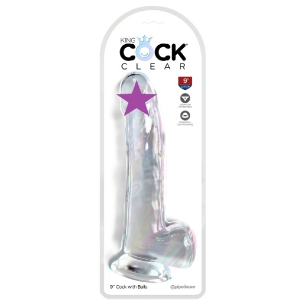 9" Clear Cock w Balls - Ultra-Realistic Transparent Toy for Intense Pleasure