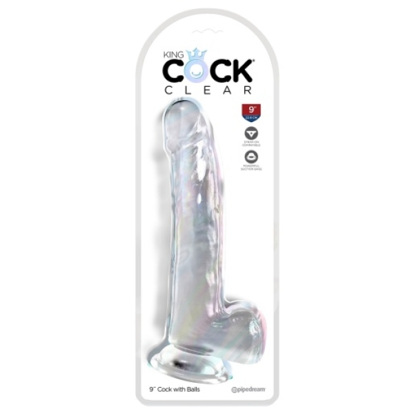 9" Clear Cock w Balls - Ultra-Realistic Transparent Toy for Intense Pleasure